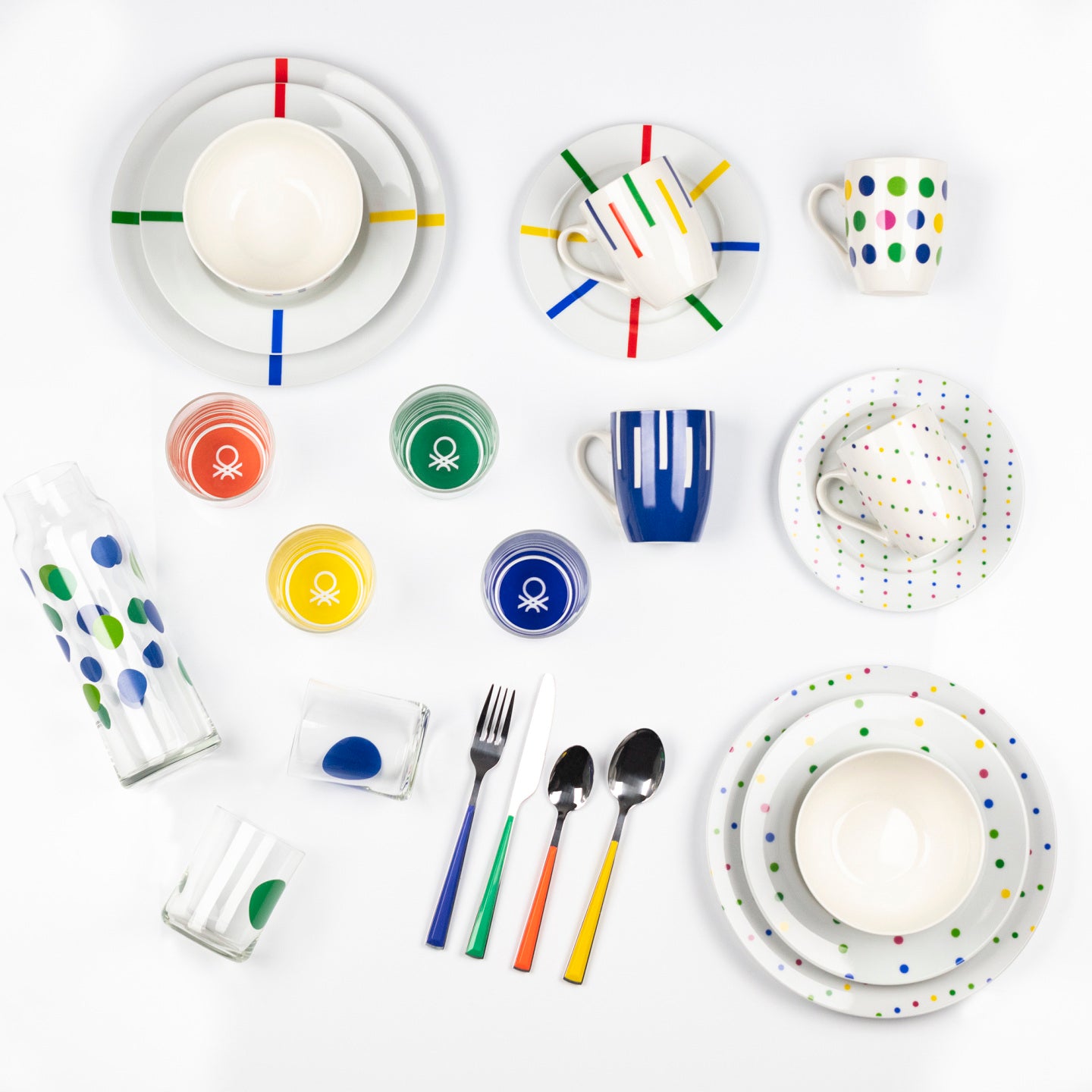 Juego de 4 platos llanos Benetton de porcelana - Rainbow